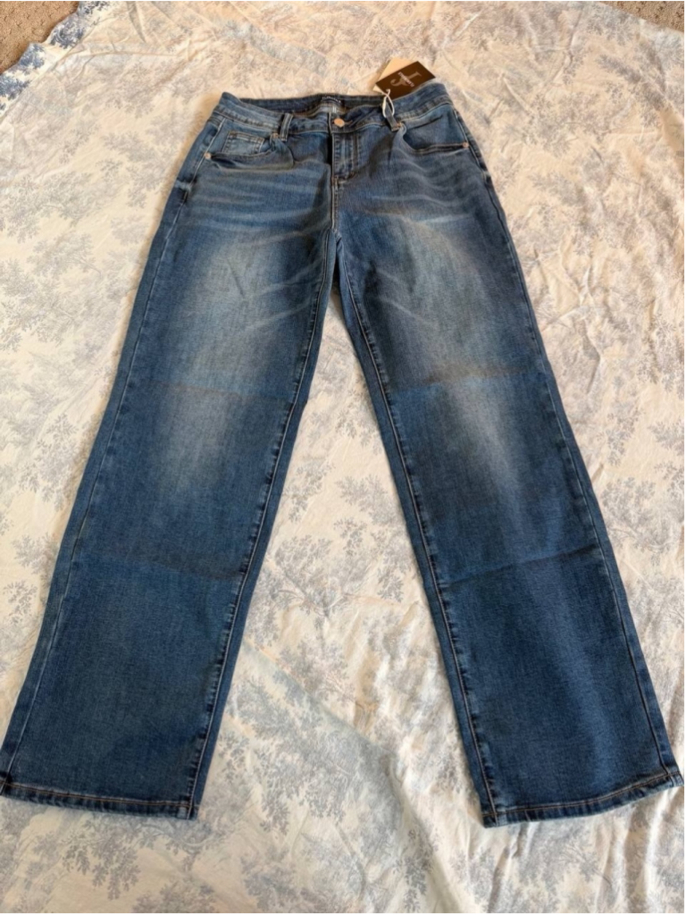 Flamingals Wide Leg Mid Waist Baggy Stitch Decor Denim Jeans L